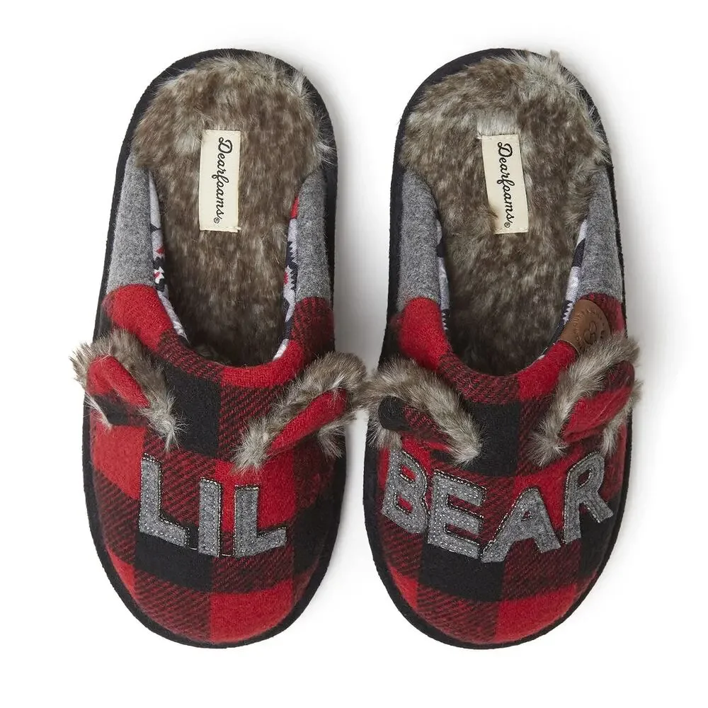 Dearfoams Kids Unisex Slipper, Lil Bear‎ Plaid, US 5-6 Toddler